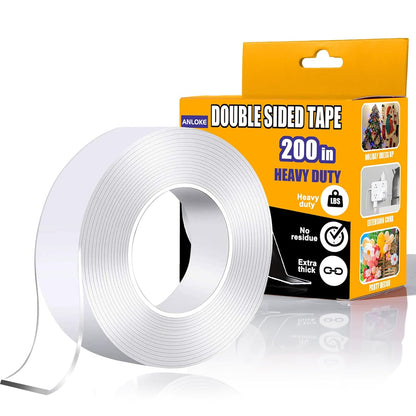 ANLOKE Double Sided Tape Heavy Duty, 1.2 Inchx 200 Inch ，Extra Large Nano Double Sided Adhesive Tapefor Walls, Carpets, and Posters - Removable Reusable, Washable,(16.65FT)…