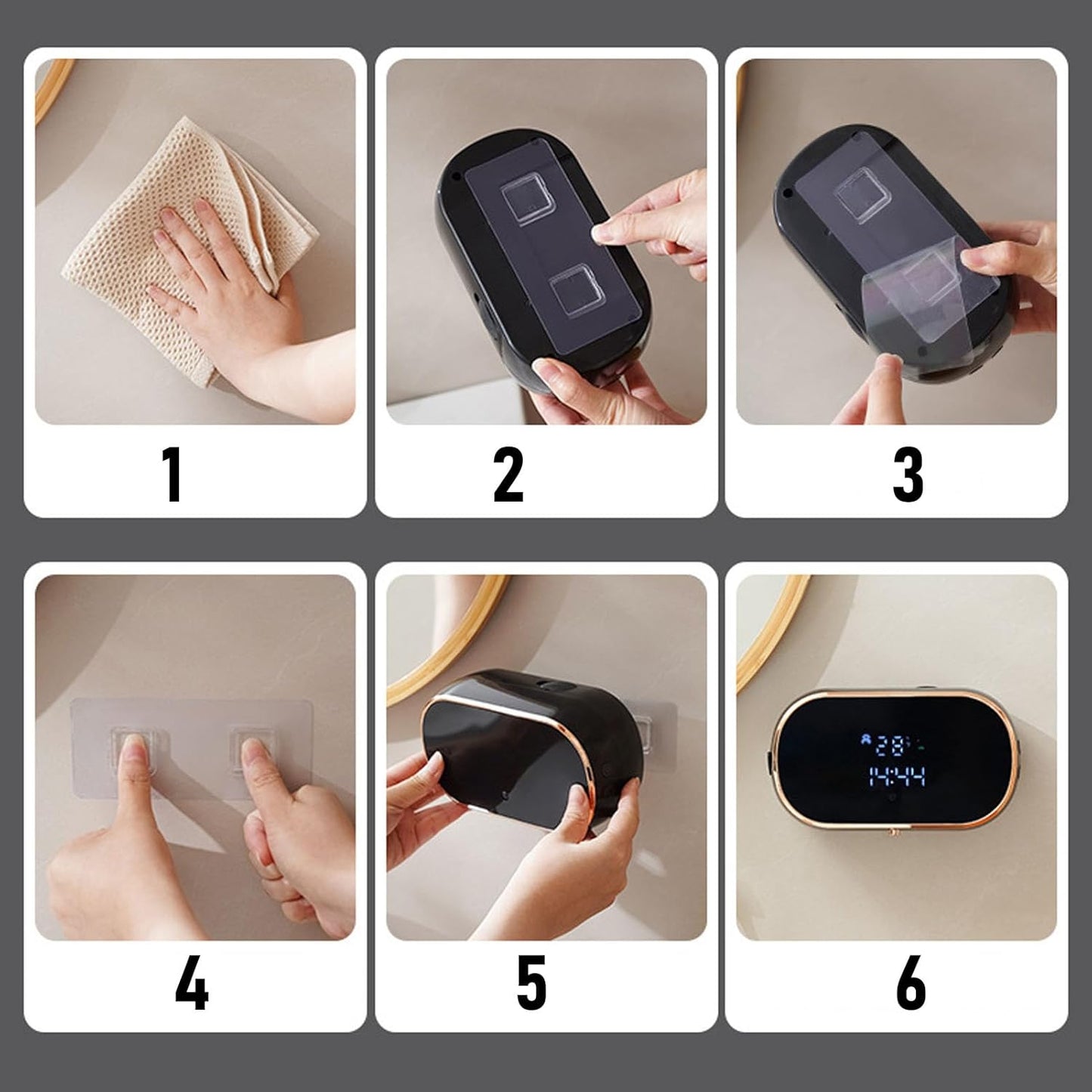Zunate Wall Mount Automatic Foaming Soap Dispenser - 350ml USB Rechargeable Touchless Hand Soap Dispenser for Bathroom & Kitchen with Easy Install Adhesive (Black)