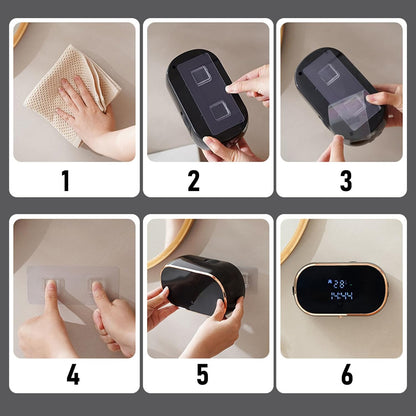 Zunate Wall Mount Automatic Foaming Soap Dispenser - 350ml USB Rechargeable Touchless Hand Soap Dispenser for Bathroom & Kitchen with Easy Install Adhesive (Black)