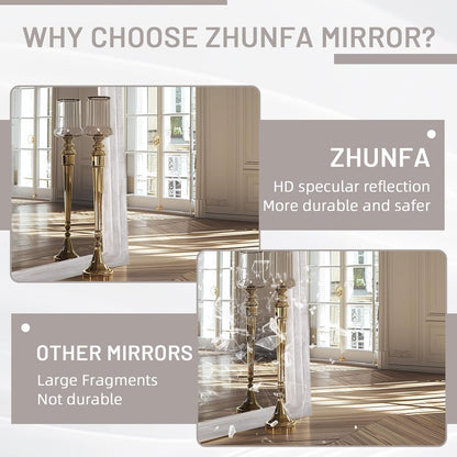 ZHUNFA Arched Full Length Mirror with Solid Wood Frame | 65x22 Farmhouse Wall Mirror Full Length with Stand, Vertical Hanging, Leaning Standing for Bedroom,Living Room, Rustic White