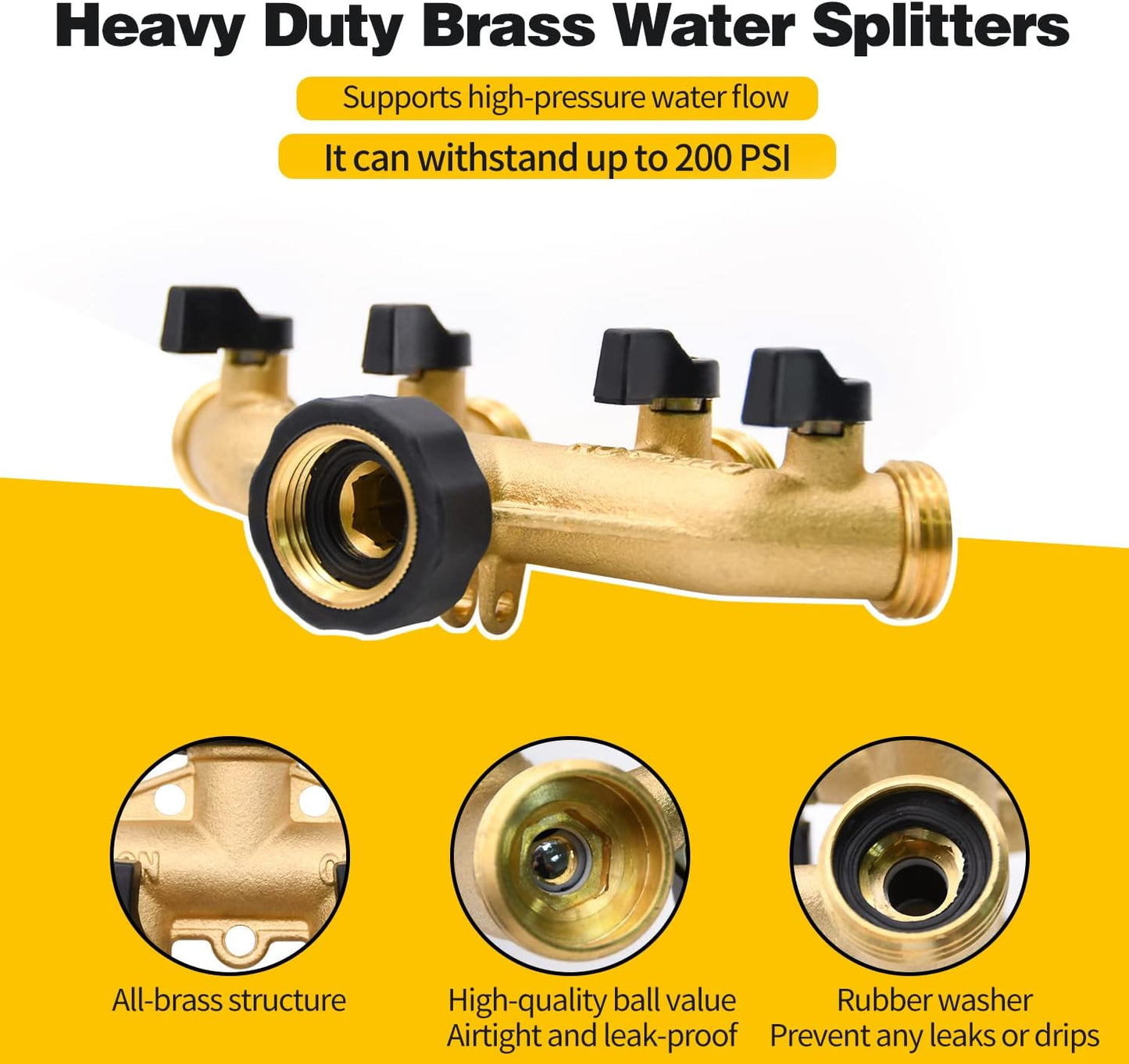 1/2/4 Pack 2 Way Hose Splitter, for 3/4" Hose Connector, with Rubber Washers & Tapes | for 3/4" Hose Connector