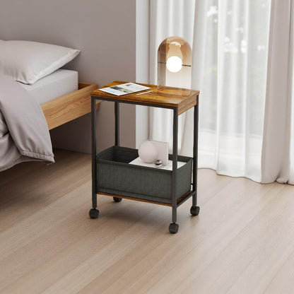 Slim Rolling Cart with Storage Basket,Narrow Metal Utility Cart with Wheels, Mobile Side Table for Small Spaces, Laundry Room, Dorm, White 10" D x 16" W x 22" H,
