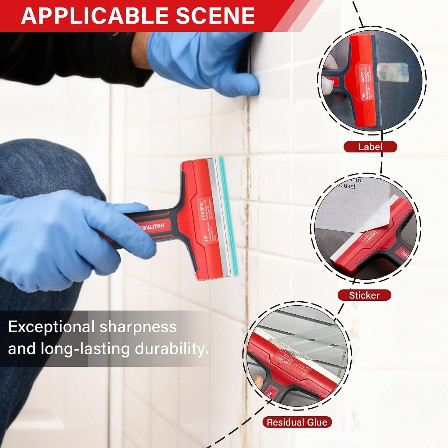 HAUTMEC Razor Blade Scraper Tool, 4" Wider Scraper Tool with 20 Extra Carbon Steel Blades, Razor Scraper for glass scraper, Adhesive, Label, Sticker from Window, Glass, Tile, Floor, Stove 25033