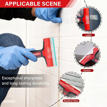 HAUTMEC Razor Blade Scraper Tool, 4" Wider Scraper Tool with 20 Extra Carbon Steel Blades, Razor Scraper for glass scraper, Adhesive, Label, Sticker from Window, Glass, Tile, Floor, Stove 25033