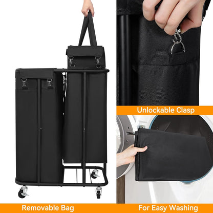 WOWLIVE Laundry Hamper with Wheels 260L Rolling Laundry Basket 3 Section Organizer Laundry Cart with Steel Frame and Removable Bags Large Dirty Clothes Hamper Dorm Room Storage for Bedroom