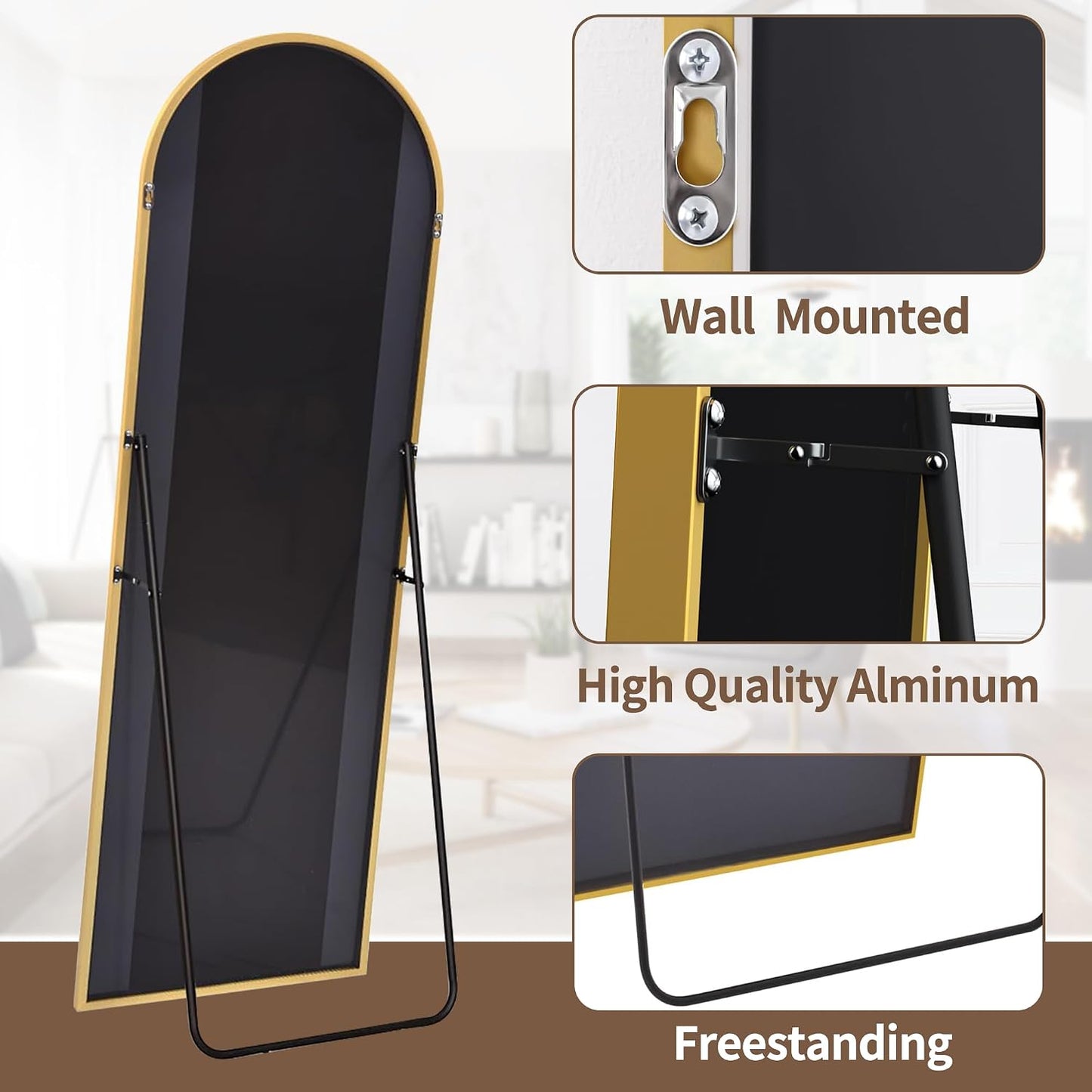 OGCAU Floor Full Length Mirror, 56"x20" Arched Full Body Mirror, Hanging or Leaning, Standing, Wall Mounted with Aluminum Frame for Bedroom Living Room, White