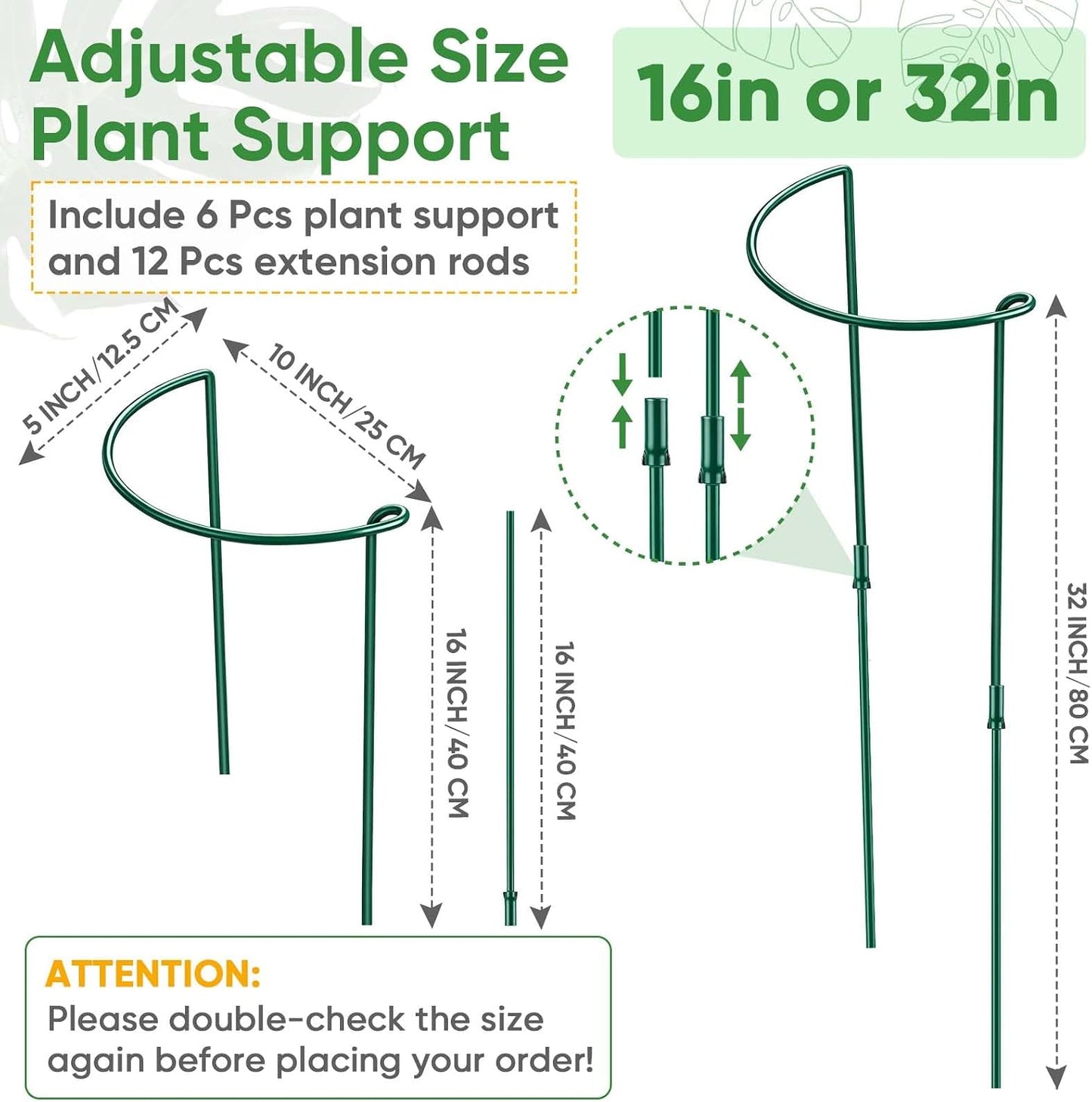 HiGift Plant Support Stakes, 6 Pack Metal Peony Cages and Supports, Garden Stakes Plant Support Cage, Large Plant Support Ring for Outdoor Indoor Snake Plant Peony Rose Flowers Vine (10" W x 15.8" H)