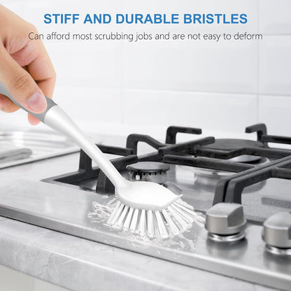 SetSail Dish Brush with Handle, 2 Pack Stiff Bristles Dish Scrubber with Built-in Scraper Dish Scrub Brushes for Cleaning Dishes, Pots and Pans, Kitchen Sink