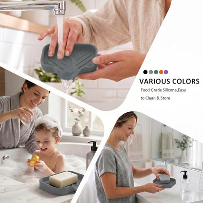 MicoYang Silicone Bathroom Soap Dishes with Drain Spout-Bathroom and Kitchen Sink Organizer,Sponge Holder,Dish Soap Tray,Perfect for Dispenser,Scrubber,Bottle,Cup on Sink or Counter-Coffee 4.9"×3.2"