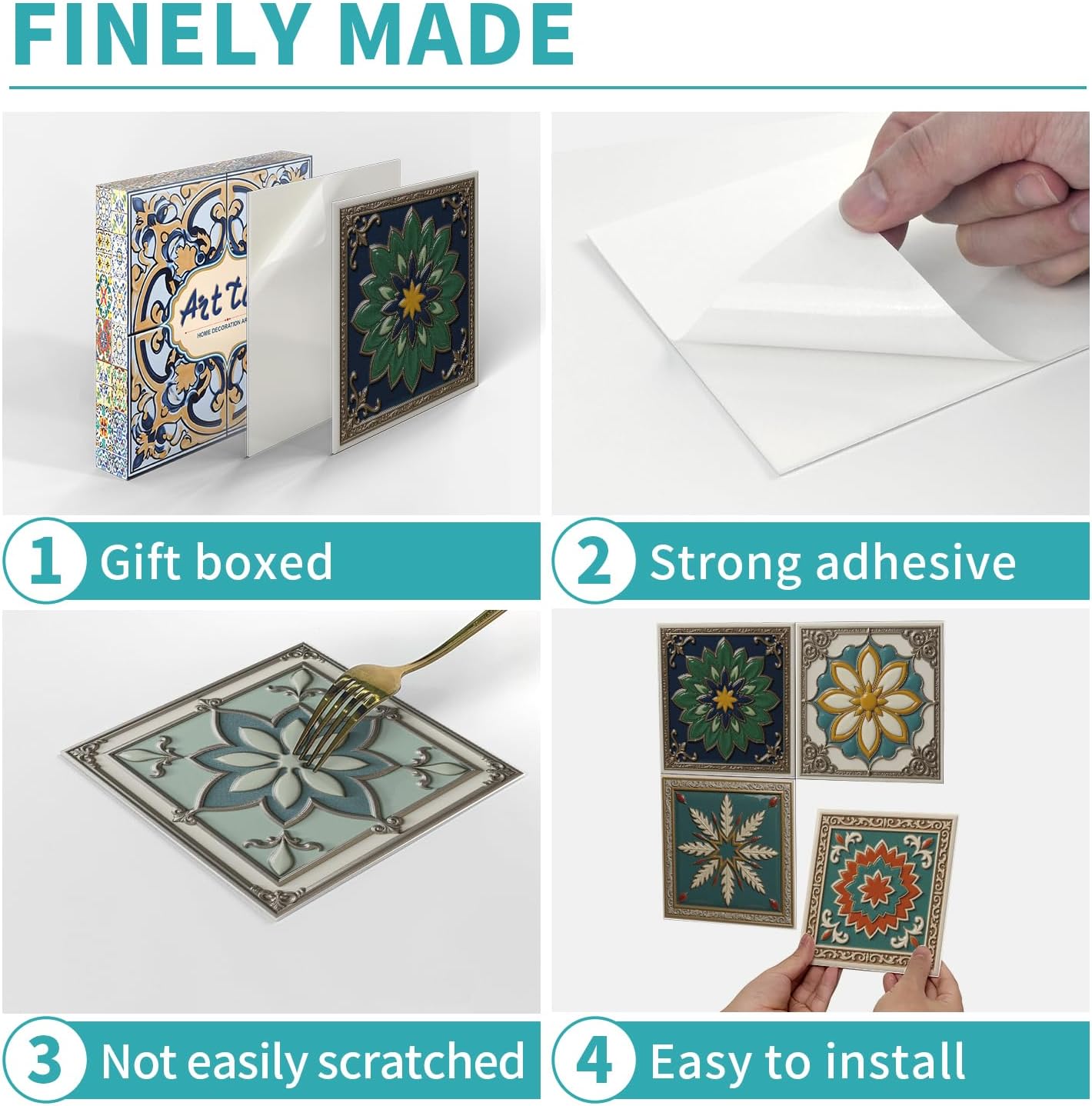 Peel and Stick Backsplash Tile Sticker for Kitchen and Bathroom Walls - 24 Removable 5.9"x5.9" Tiles, Waterproof