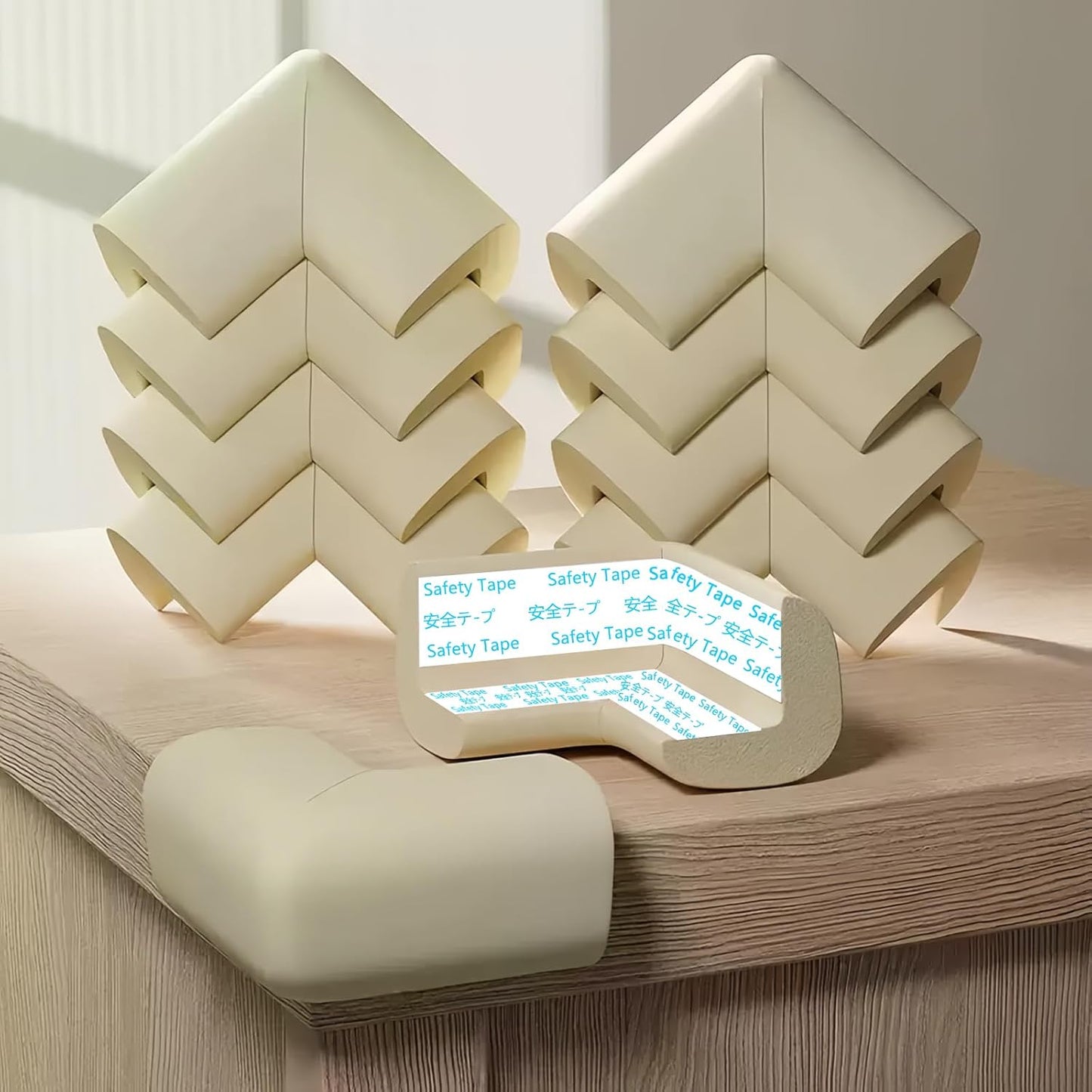 ZOMPAGO Baby Edge Protector Roll (6.56FT) & 8 Corner Guards - White Foam Furniture Corner Protectors - Baby Proof Corners and Edges for Table, Wall, Bed Frame - Baby Proofing Safety Bumpers