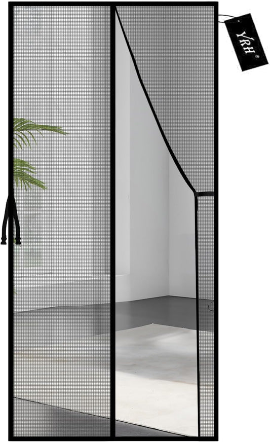 YRH Magnetic Screen Door with Stay Open Buckles - Door Curtains Heavy Duty Self-Sealing Mesh,Powerful Magnets (Fit for Door Size:36x82 Inch,Screen Itself Size:38x83 Inch, Black)