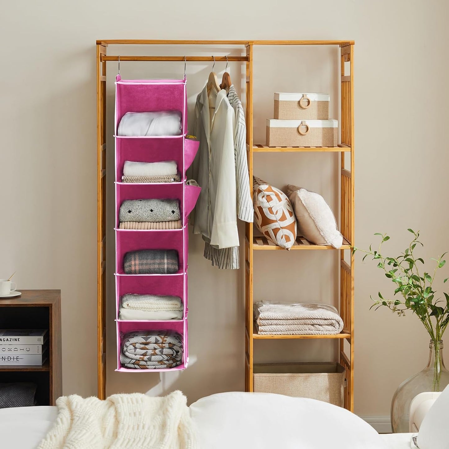 YOUDENOVA Hanging Closet Organizer, 6-Shelf Closet Hanging Storage Shelves, 2 Packs, Grey
