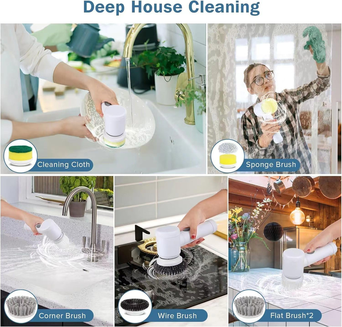 Electric Spin Scrubber - Shower Scrubber,Bathroom Scrubber Electric,for Cleaning Tub, Floor, Tile, Window, Sink, Kitchen Cleaning with 6 Electric Cleaning Brush Head (8)
