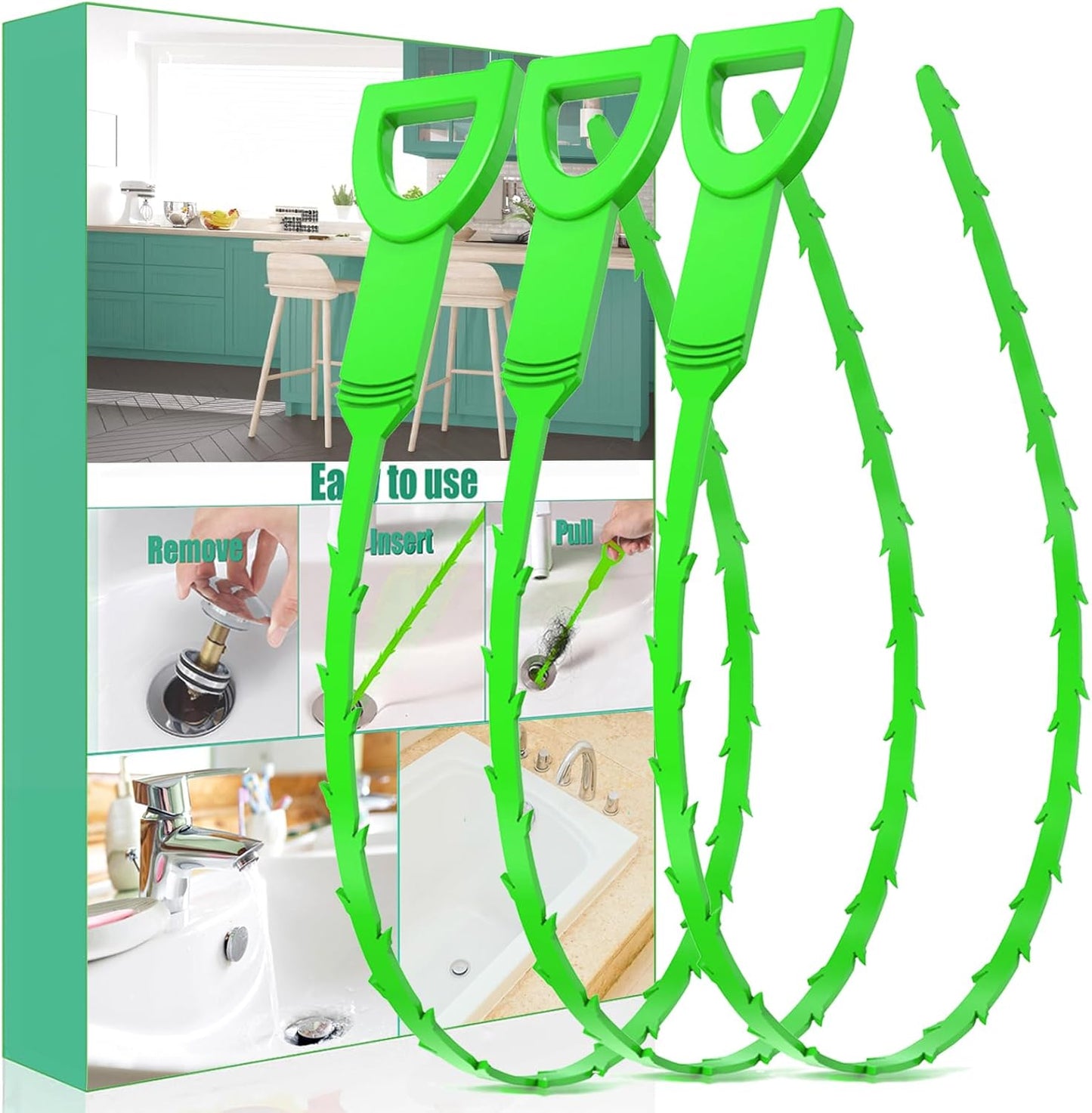 Drain Snake Hair Drain Clog Remover - 3 Pack Shower Snake Sink Unclogger Tool with Exquisite Packaging