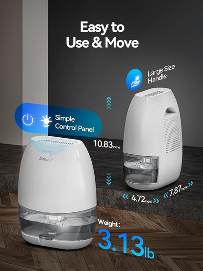 AlohaAir Dehumidifiers for Home, 34 oz Small Dehumidifier for Room, Quiet Dehumidifiers for Bathroom, Bedroom, RV, Closet with Auto Shut Off, 7 Colors Night Light