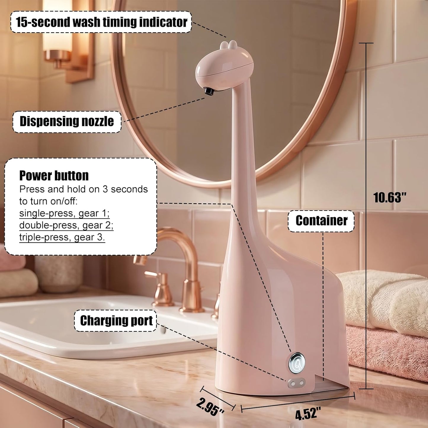 Automatic Foaming Soap Dispenser,10oz/300ml Touchless Smart Dispenser,Rechargeable Electric with 3-Level Adjustable Foam,IPX5 Waterproof for Bathroom Kitchen,White
