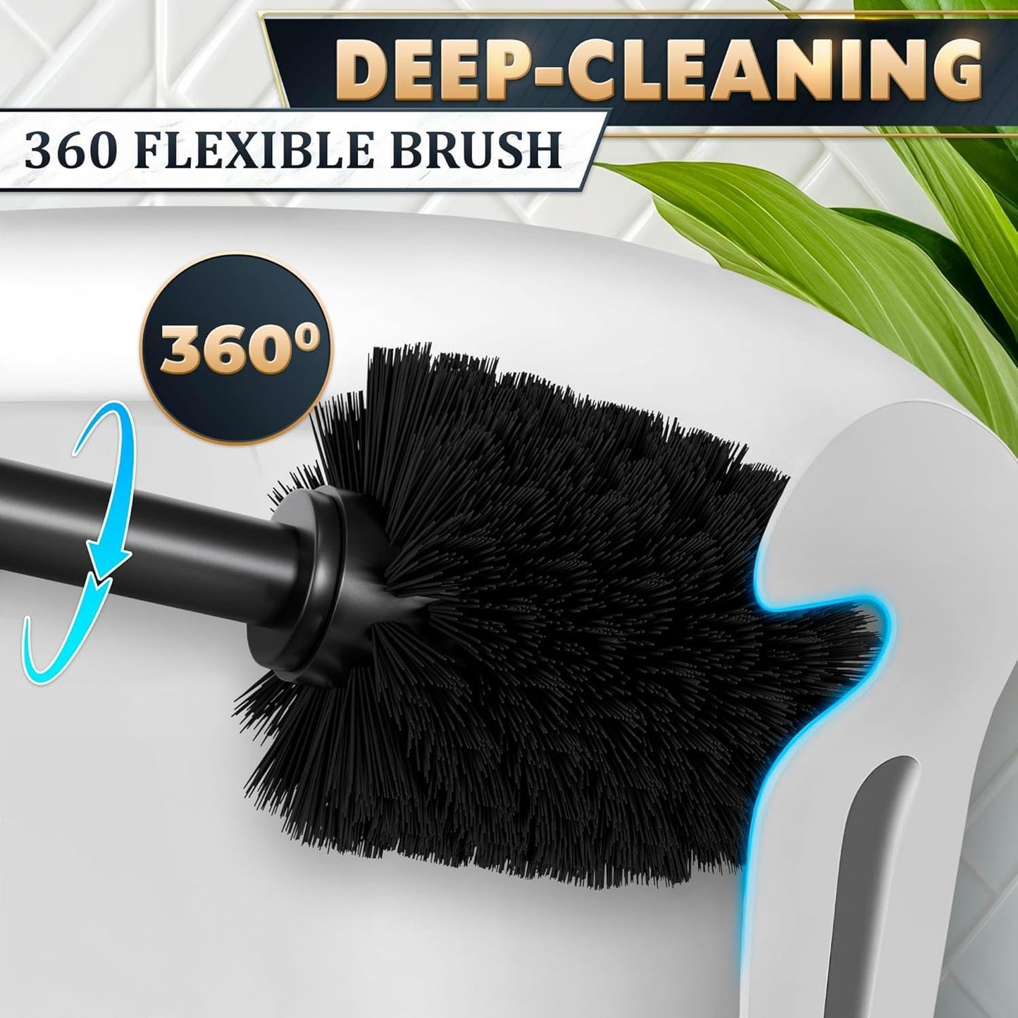 Black Toilet Brush and Holder Set - Slim Matte Design that Fits Anywhere - Stainless Steel Toilet Bowl Brush and Holder with 2 Rounded Corners, Replaceable Head, Removable Inner Bowl & Splash Guard