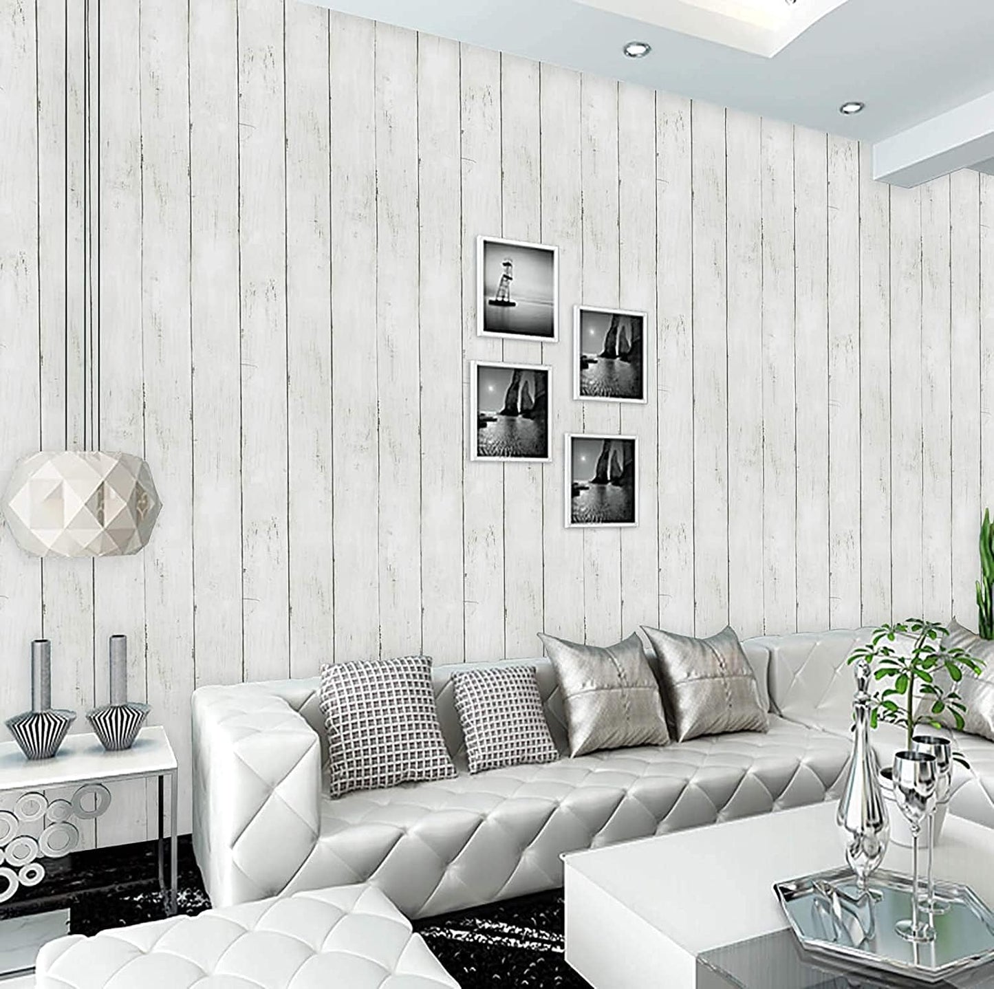 CiCiwind Peel and Stick Wallpaper Wood Contact Paper White Shiplap Wall Paper Peel and Stick Modern Rustic Wood Removable Waterproof Self Adhesive Wallpapers for Cabinets Bedroom Bathroom 78.7"x17.7"