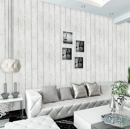 CiCiwind Peel and Stick Wallpaper Wood Contact Paper White Shiplap Wall Paper Peel and Stick Modern Rustic Wood Removable Waterproof Self Adhesive Wallpapers for Cabinets Bedroom Bathroom 78.7"x17.7"