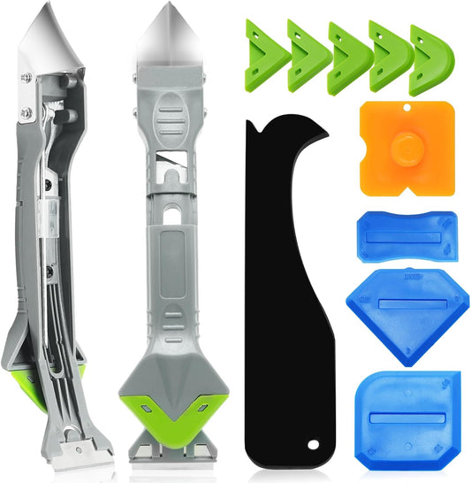 Caulking Tools, 5 in 1 Silicone Caulking Tool Kit, Sealant Finishing Tool, Sealant Finishing Tool & Grout Removal Tool with Adhesive Residue Scraper for Kitchen Bathroom Window, Sink Joint