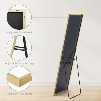 DUMOS 64"x21" Arched Full Length Floor Mirror, Full Body Mirror with Stand, Shatterproof Tempered Glass, Modern Aluminum Alloy Frame, Free Standing or Leaning for Home Decor, Gold