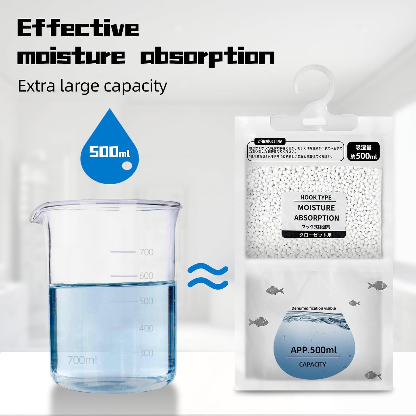 Hanging Moisture Absorbers, Portable Dehumidifier Bags.Fragrance Free Humidity Absorber for Closet, Suitable forBedroom, Bathroom, Kitchen