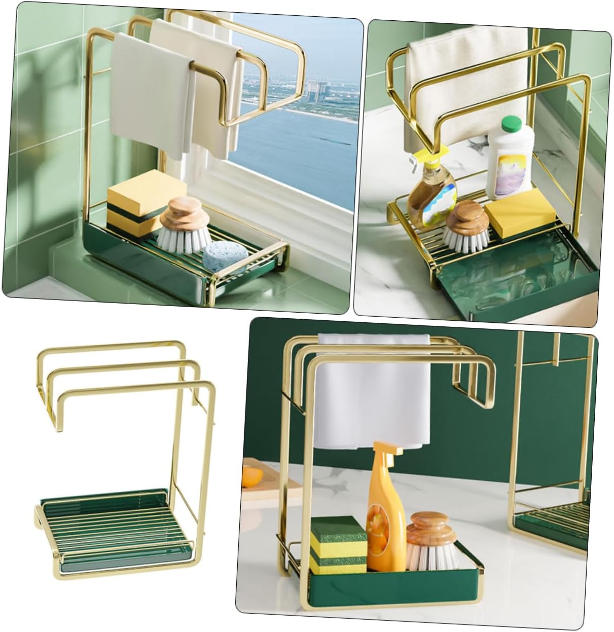 ABOOFAN Wall Hanging Drain Rack Kitchen Storage Drying Rack Practical Iron Sponge Duster Holder Space Saving Wall Mount Organizer for Cleaning Tools Finish