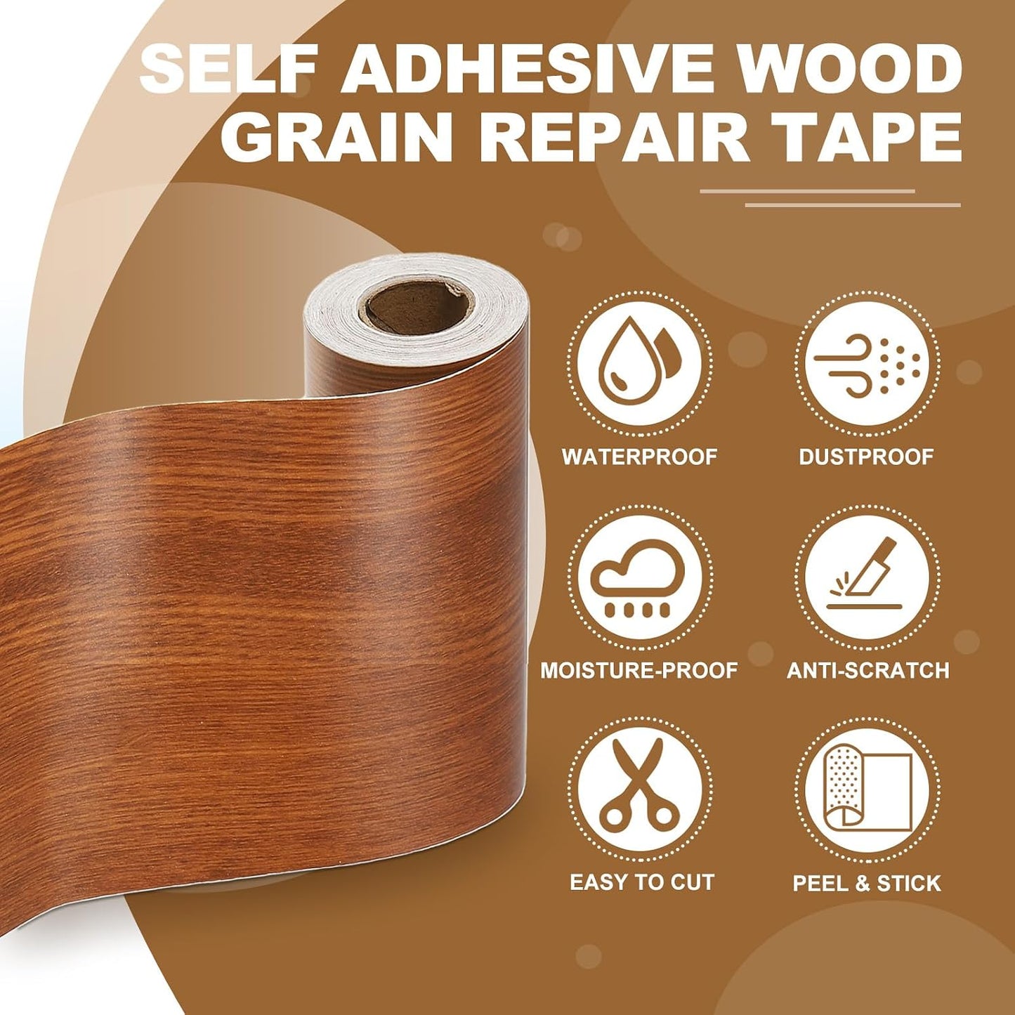 PATIKIL Self Adhesive Wood Grain Repair Tape 33'x 3", Multi-Use Realistic Wood Grain Repair Patch for Furniture Floor Door Table Chair Windows Handicraft DIY, Yellow Teak