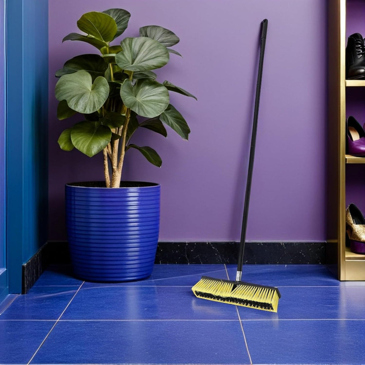 Heavy Duty Outdoor Push Broom with Long Handle for Concrete and Floor Cleaning, Pp Bristles for Large Surface Cleaning, for Street, Patio, Driveway, and Garage Use