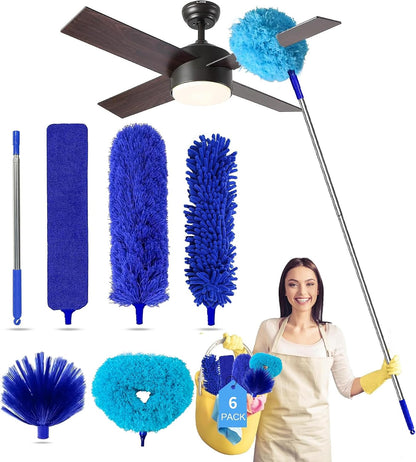 Tiumso Dusters for Cleaning,Microfiber Feather Duster 5-in-1 Kit, Duster with Extension Pole 100 Inches, Cobweb Duster, Microfiber Dusters for High Ceilings and Fans, Blinds and Cars