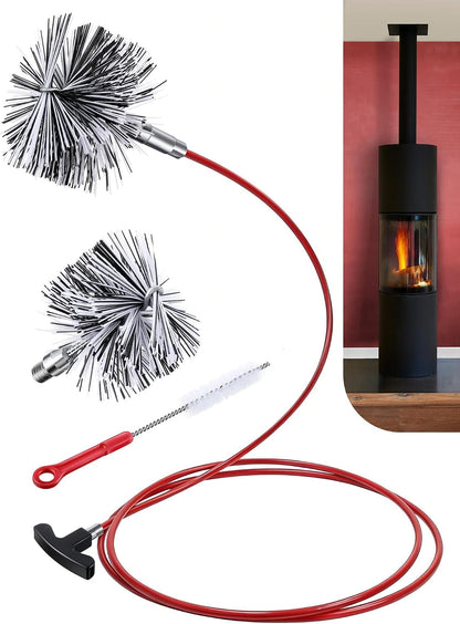 Feekoon Pellet Stove Cleaning Kit, 10 FT Flexible Steel Rod with 3" Brush Head, Flue Detail Cleaner, Pellet Stove Accessories for Vent Pipes Cleaning - Reduce Buildup & Improve Airflow