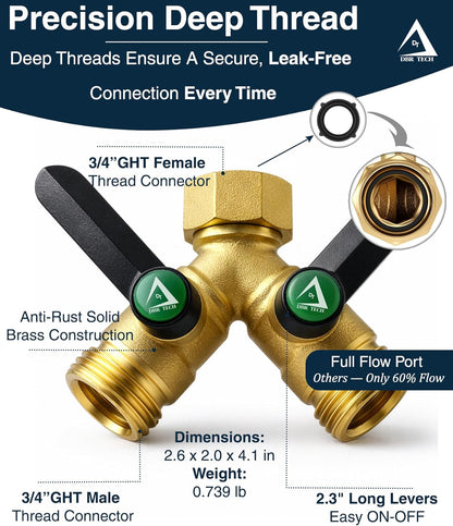 DBR Tech® Garden Hose Splitter 2 Way, Full Flow Solid Brass | 2026 Model