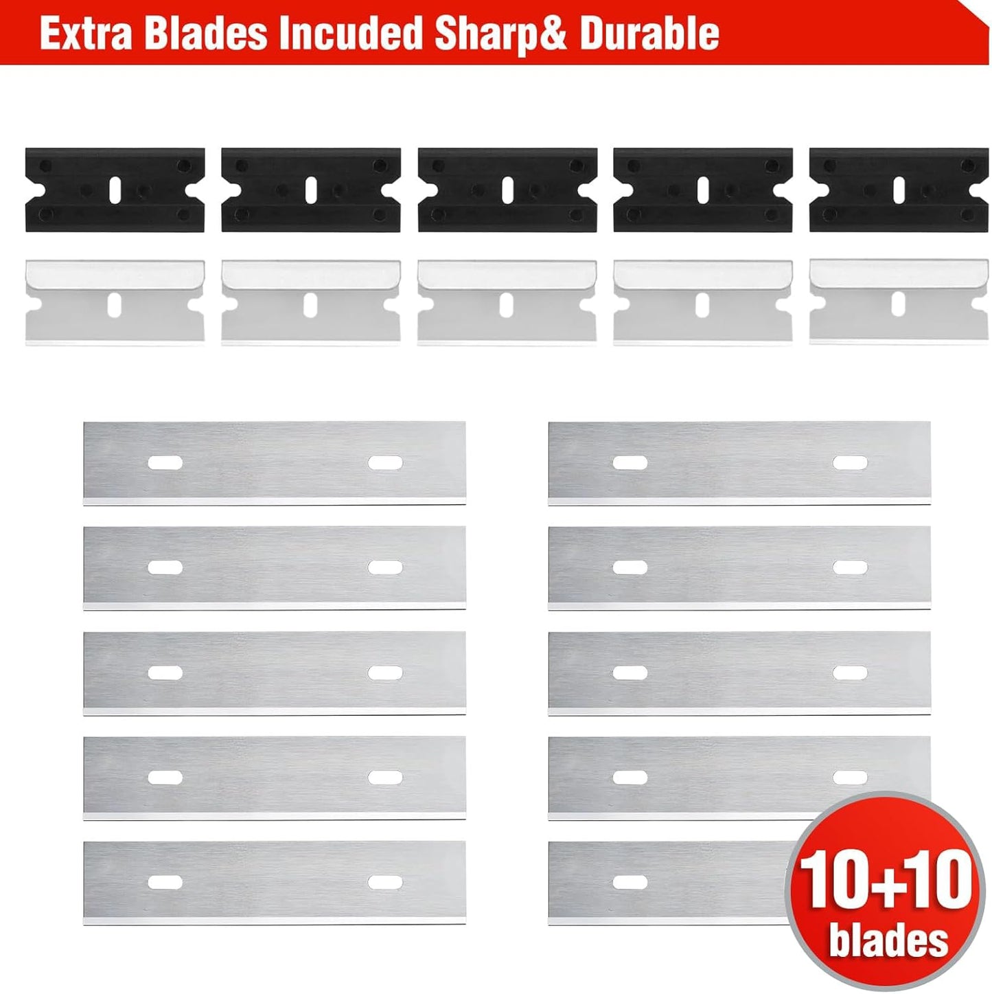 Goldblatt 2 Pieces Razor Blade Scraper with 20-piece Blades, Razor Scraper Tool, Razor Holder for Cleaning Glass Cooktop, Window, Decals, Stickers, Labels, Caulk, Adhesive, Paint Glue Removal