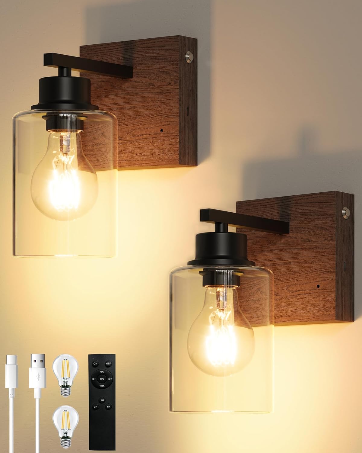 Battery Operated Wall Sconce Set of 2, Black Rechargeable Wall Lights with Timer Function, Easy Install Dimmable Wireless Wall Lamps Sconces Wall Decor for Living Room Bedroom Hallway, Emergency 3000K