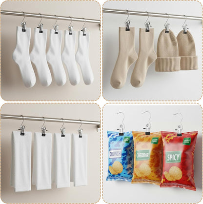 COMNICO Boot Hangers Clips, 100 Pcs Laundry Hooks with Clips Stainless Steel Portable Clothes Pins Closet Hanger Organizer for Wardrobe Travel Pants Jeans Clothes Hats Towels