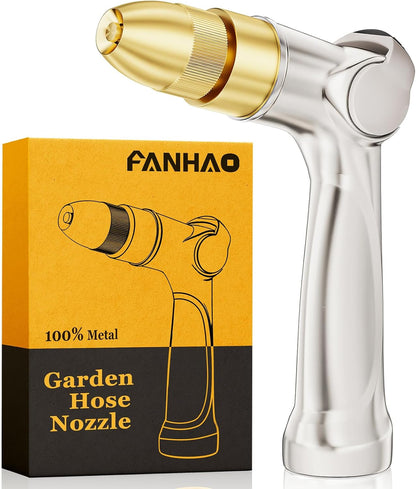 FANHAO Professional Heavy Duty Garden Hose Nozzle, 100% Metal Thumb Control Water Hose Sprayer with 8 Spray Patterns, High Pressure Water Nozzle for Lawn & Plant Watering, Car & Pet Washing