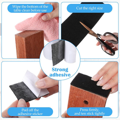 Zonon 4 Rolls 120 Inch Felt Strip with Adhesive Backing Felt Tapes Furniture Strip Rolls Self Stick Heavy Duty Polyester for Protecting Furniture and DIY Adhesive(Black,0.5 Inch)