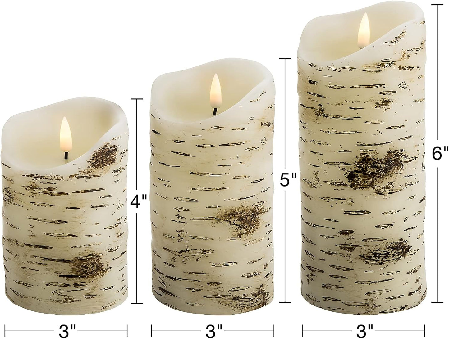 Eywamage Ivory Flameless Pillar Candles with Remote, Flickering Realistic LED Battery Wax Candles Set of 3, Φ 3" H 4" 5" 6"
