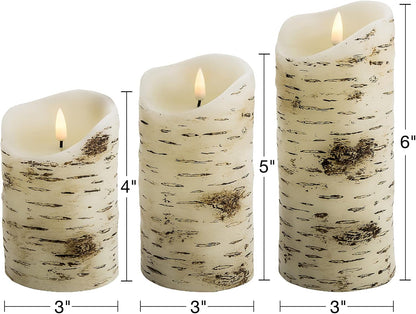 Eywamage Ivory Flameless Pillar Candles with Remote, Flickering Realistic LED Battery Wax Candles Set of 3, Φ 3" H 4" 5" 6"