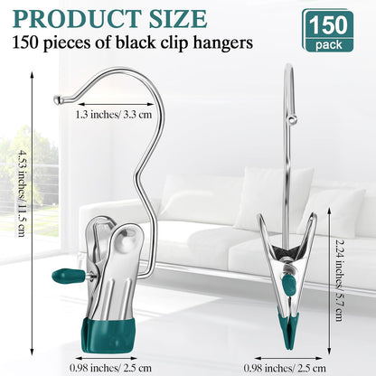 Yinder 150 Pcs Boot Hangers Clips Laundry Hooks Hanging Stainless Steel Clothes Pins Portable Clip Hangers for Closet Travel Socks Pants Handbags Hats Towels (Beige)