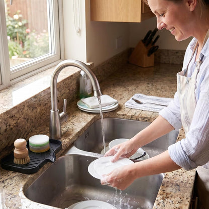 MicoYang Silicone Bathroom Soap Dishes with Drain Spout-Bathroom and Kitchen Sink Organizer,Sponge Holder,Dish Soap Tray,Perfect for Dispenser,Scrubber,Bottle,Cup on Sink or Counter-Coffee 4.9"×3.2"