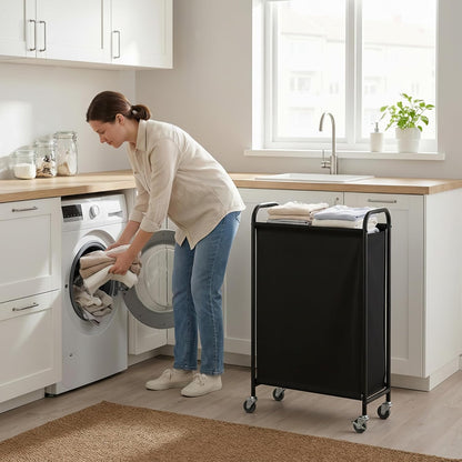 GRANNY SAYS 2 Section 130L Laundry Sorter, Large Laundry Hamper Basket with Wheels and Handles, Durable and Sturdy Rolling Cart for Laundry Room, Hotel, Bedroom, Beige