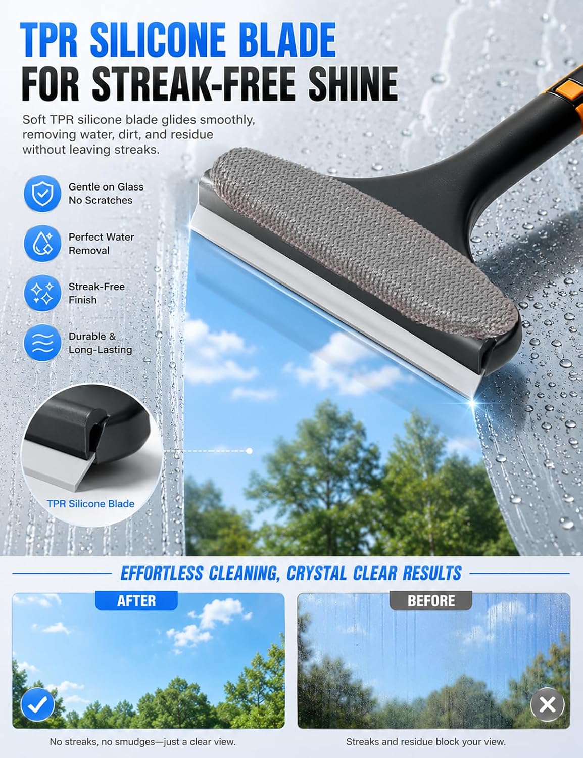 Window Screen Cleaner Tool Brush Squeegee for Shower Glass Sill Mesh 30 Second Magic Double Sided Dual-Use No-Removal Vacuum Washer Outdoor Full Crystal Outside Wiper
