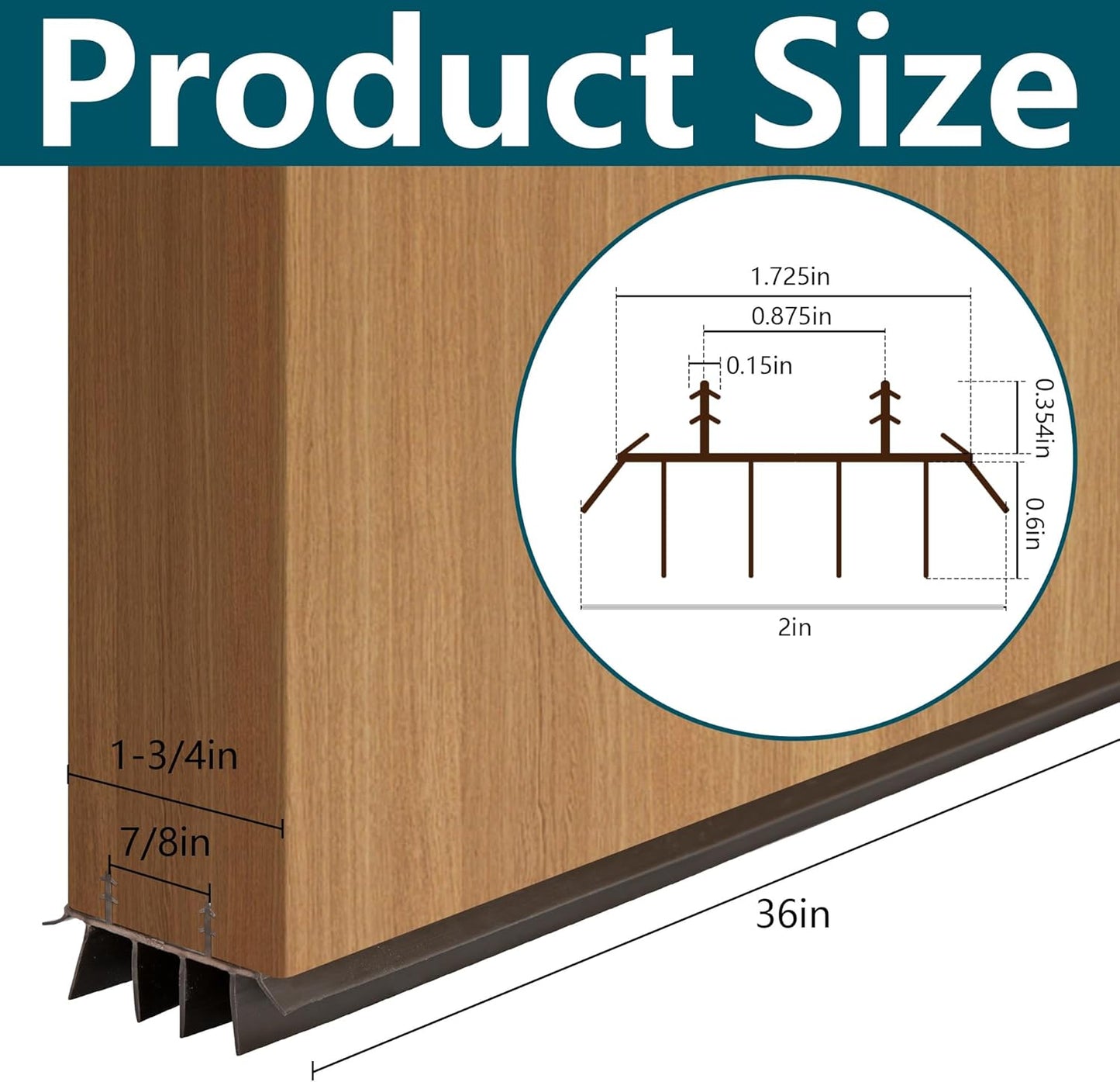 2 Pcs 36 Inch Vinyl Replacement Door Bottom,1-3/4 Inch Wide Replacement Door Bottom with Vinyl Fins,Vinyl Replacement Under Door Seal for Weather Stripping Door Insulation