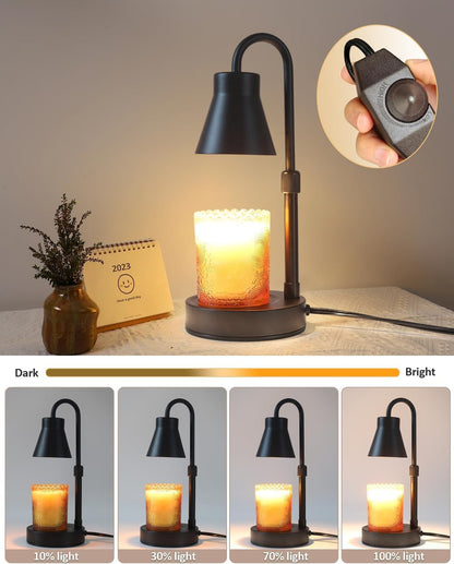 Elenhome Candle Warmer Lamp with Adjustable Height, Stepless Dimming Function-Home Decor Lamp, Metal Candle Lamp for Jar Candles, No Flame Scented Candle Warmer with 2 Bulbs (Black)