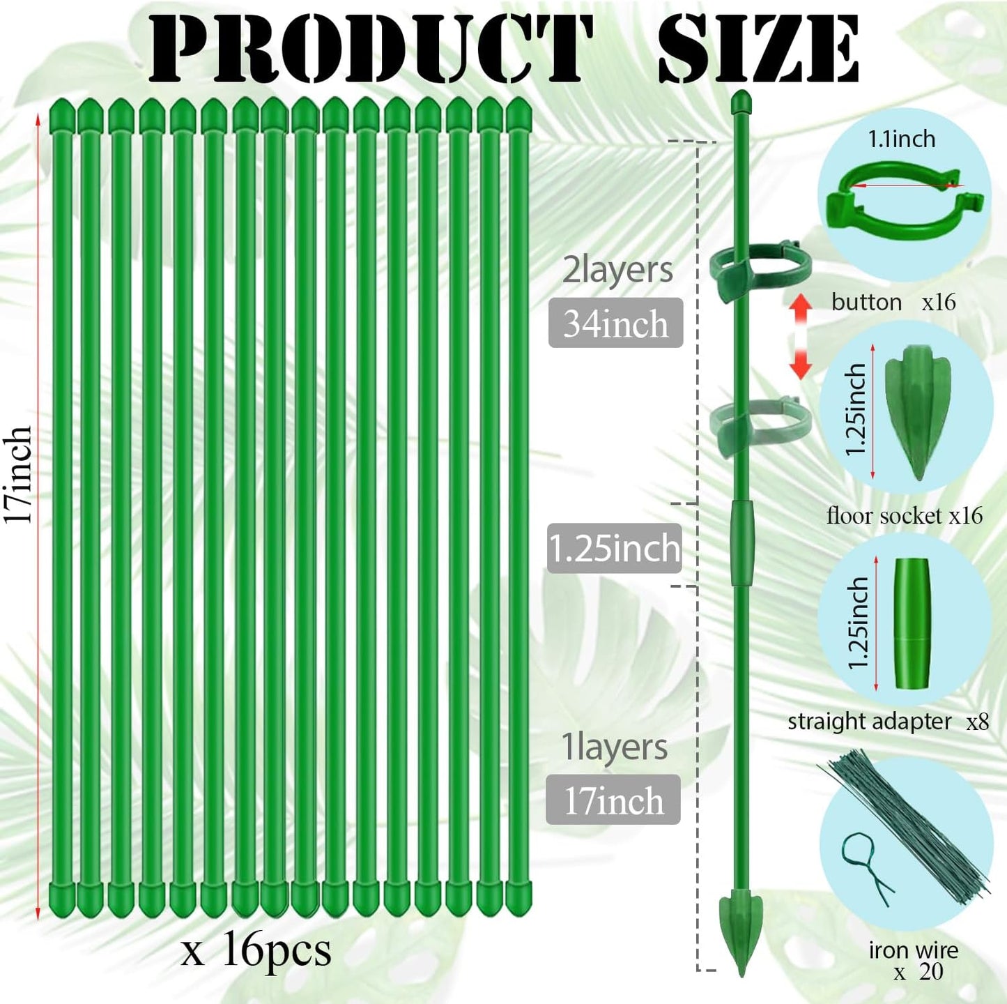 10pcs 15 inch Plant Support Stakes for Indoor Plants | Garden Orchid Sticks Extended to 3ft 4ft 5ft Plant Suport Stakes with Clips for Monstera Tomato Orchid Potted Plants Flower