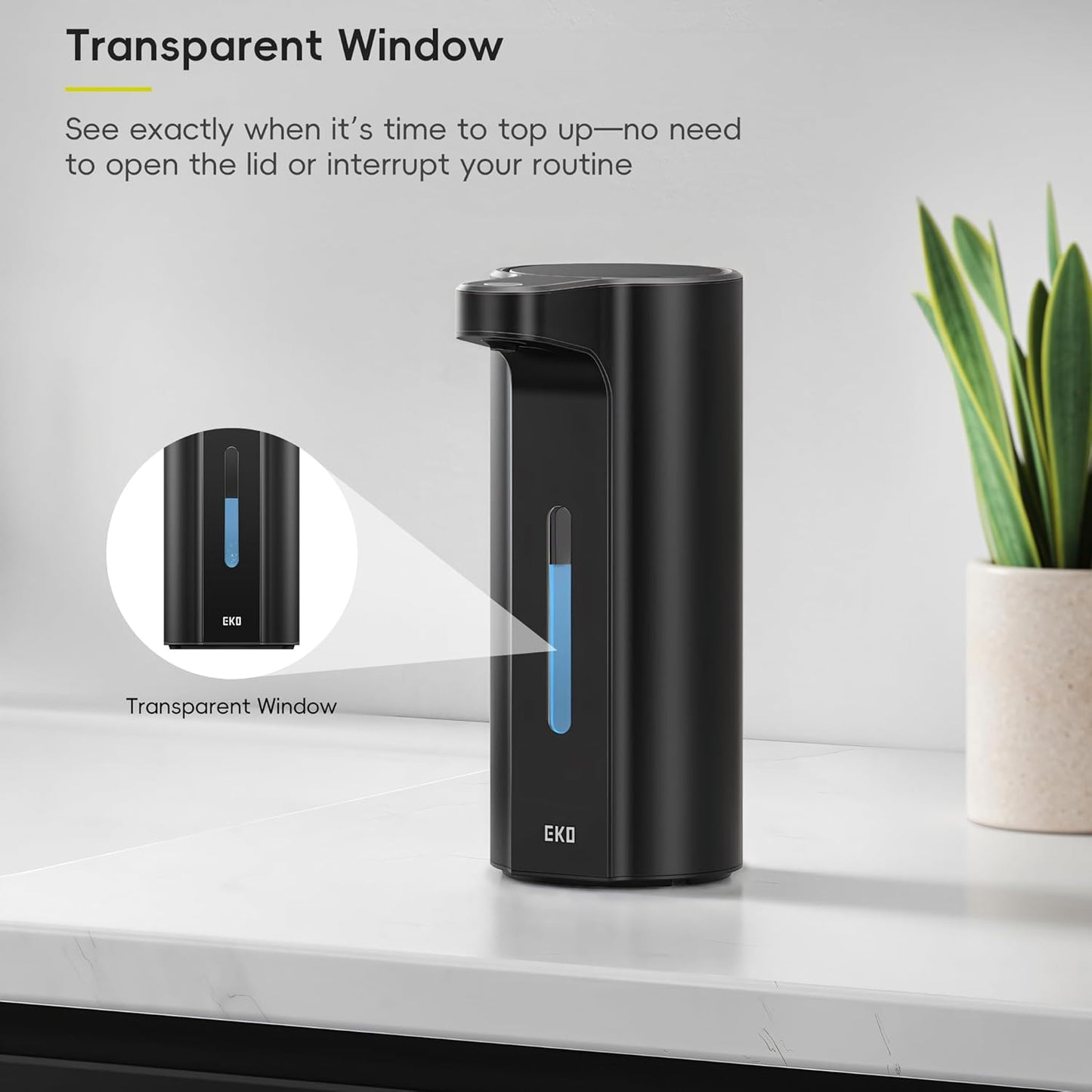 EKO Aroma 9 fl oz Automatic Liquid Soap Dispenser, Rechargeable & Water-Resistant Soap Dispenser for Kitchen and Bathroom with Adjustable Volume Control (Matte Black Steel)