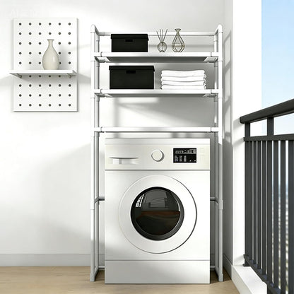 Heavy Duty Adjustable Metal Laundry Organizer, Space-Saving Over Washer & Dryer Storage Shelf for Bathroom, Balcony & Utility Room(White)