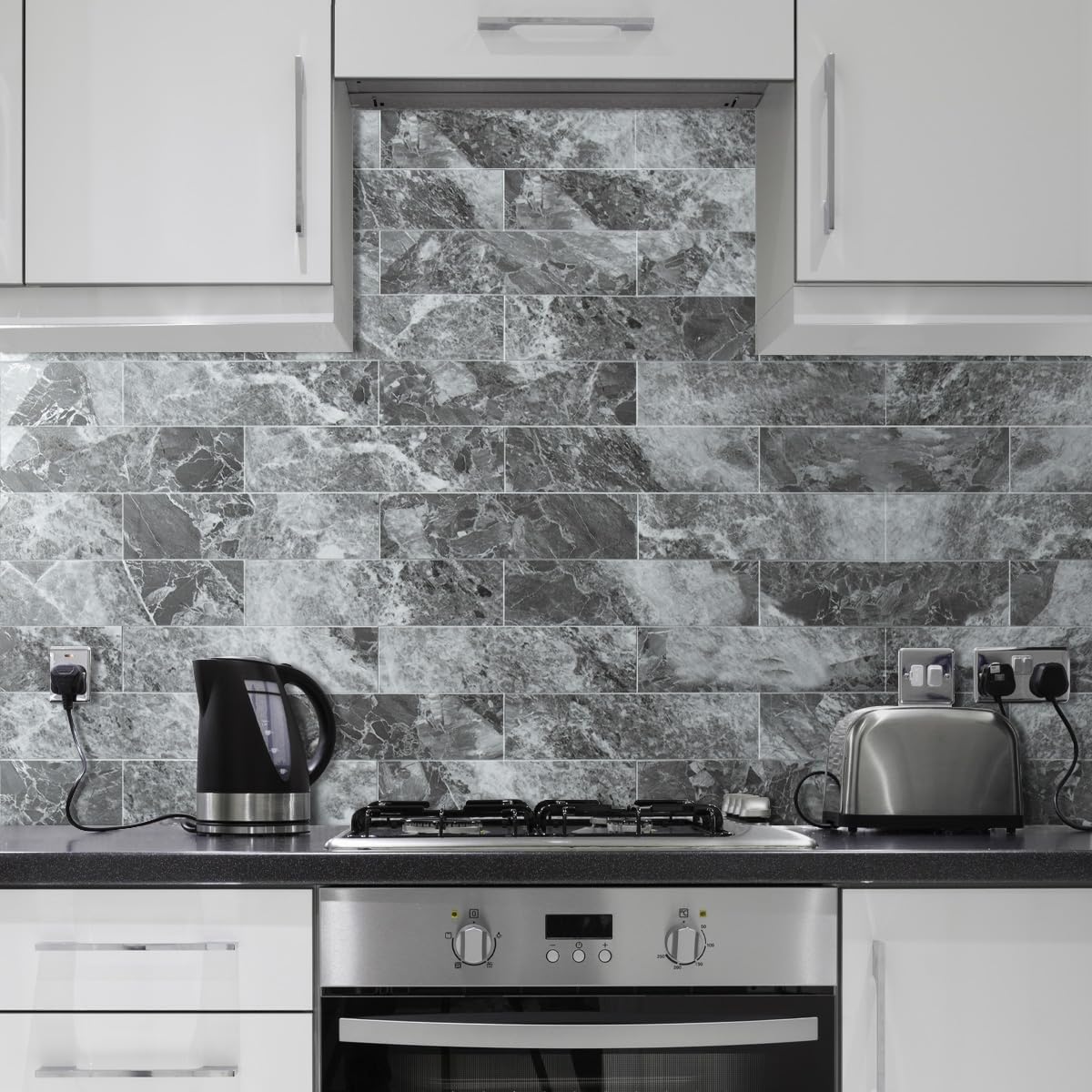 AULIGET 40-Piece Polished White Marble with Gold Peel and Stick Backsplash Wall Tiles, 3" x 12" PVC Faux Stone Stick on Tiles for Backsplash Kitchen, Bathroom, Laundry Room, Camper, Fireplace